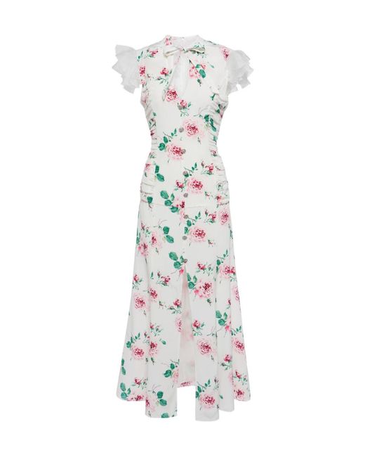 Alessandra Rich White Floral Silk Midi Dress
