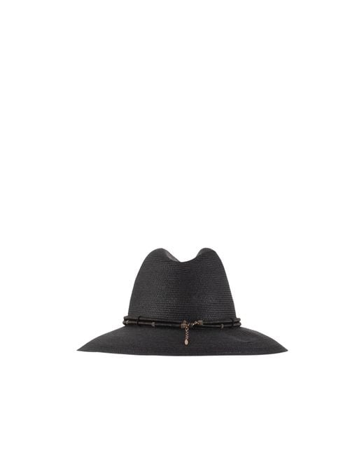 Brunello Cucinelli Black Embellished Wide-Brim Fedora