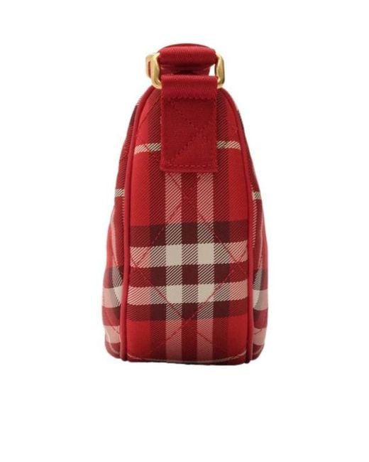 Burberry Red Horseshoe Check Quilted Twill Crossbody Bag
