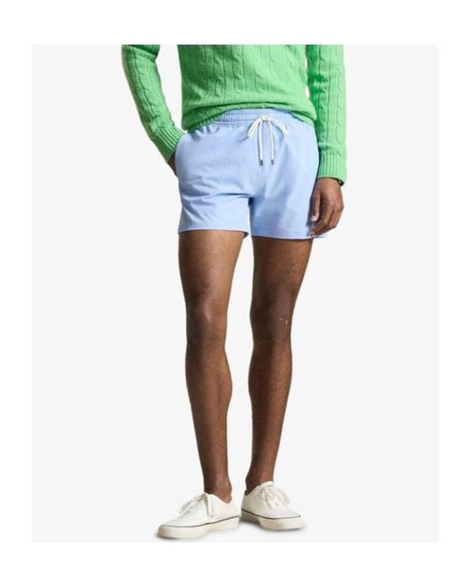 Polo Ralph Lauren Blue Logo Embroidered Drawstring Swim Bottoms for men