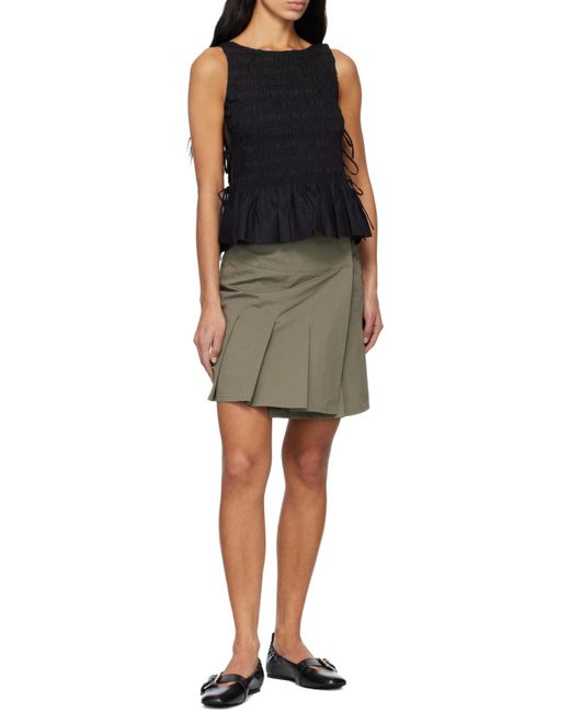 Ganni Black Cotton Smock Tie Top
