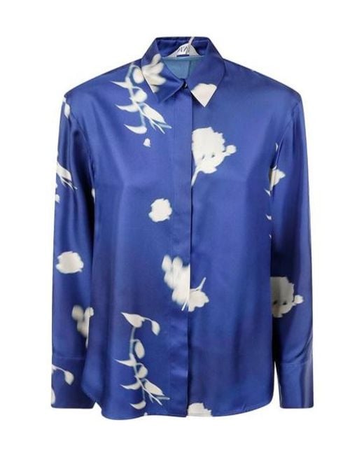 Max Mara Blue Pattern-Printed Long-Sleeved Shirt