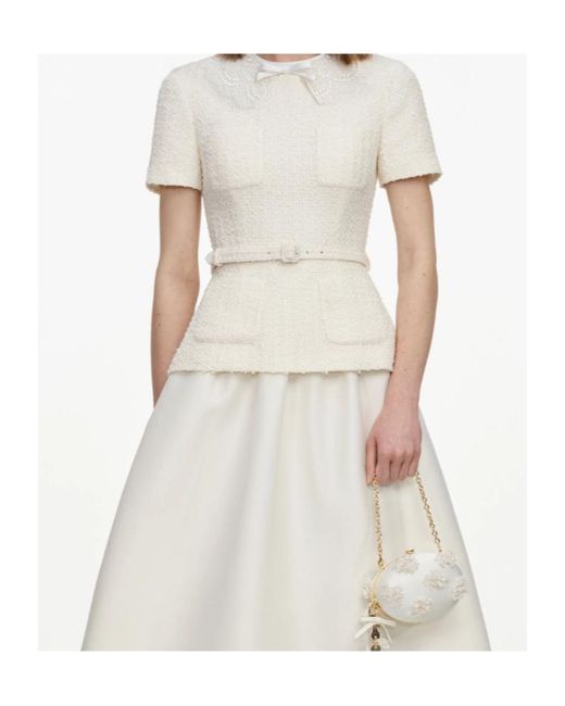 Self-Portrait Natural Bouclé-Knit Belted Midi Dress