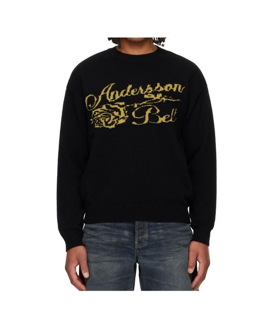 ANDERSSON BELL Black Rose-Shaped Crew Neck Sweater for men