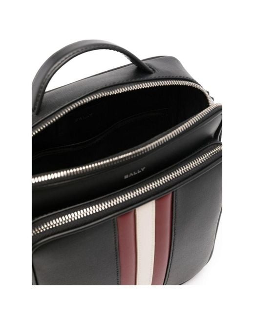 Bally Black Logo Printed Zip-Up Messenger Bag for men