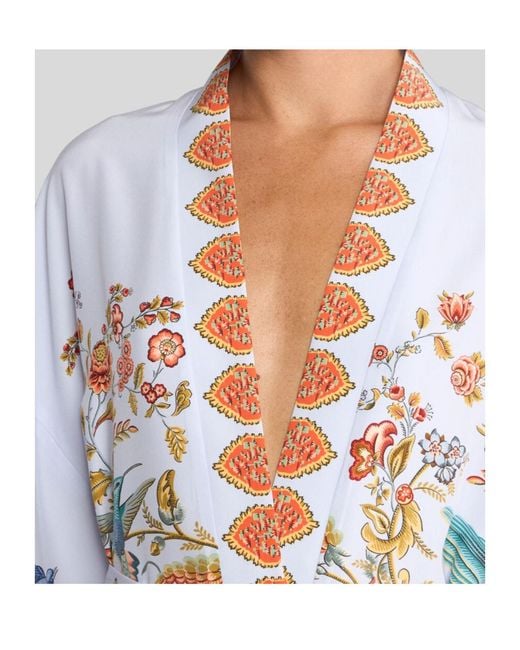 Etro White Placed Flora And Fauna Print Kimono