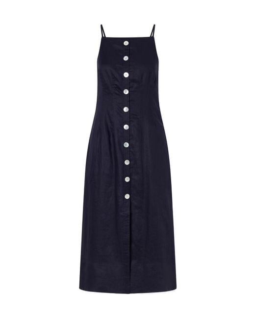 Veronica Beard Blue Button-Down Spaghetti-Strap Midi Dress