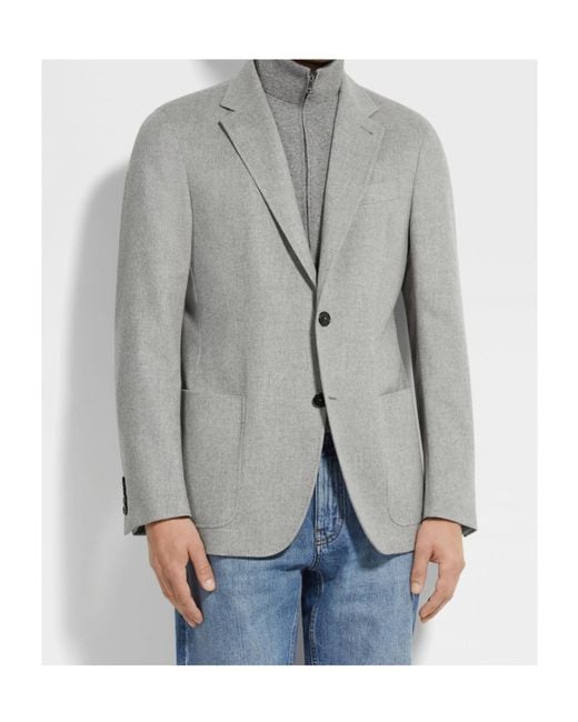 Zegna Gray Oasi Cashmere Blazer for men