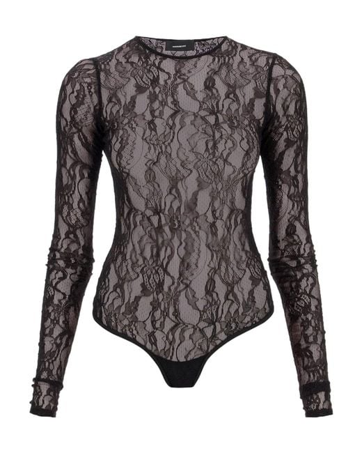 Wardrobe NYC Black Long-Sleeve Lace Bodysuit