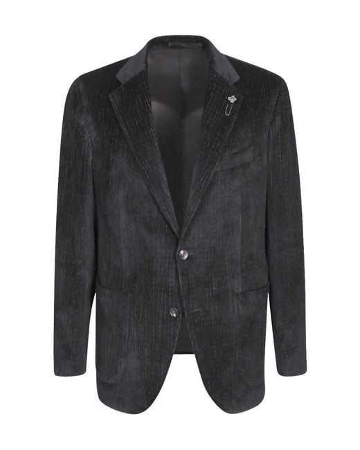 Lardini Black Brooch-Detail Single-Breasted Jacket for men
