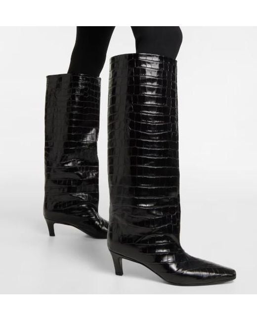 Totême Black Croc-Effect Leather Knee-High Boots