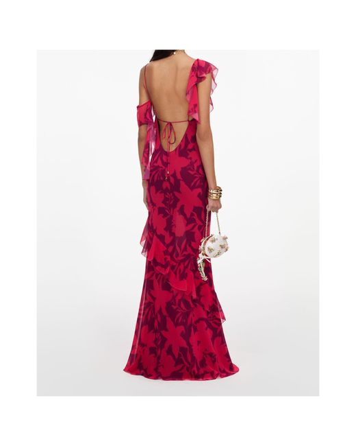 Self-Portrait Red Floral Ruffle Maxi Dress