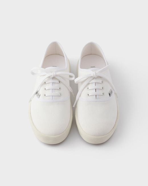 Prada White Drill Fabric Laced Sneakers