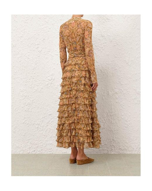 Zimmermann Natural Ruffled Wrap Dress
