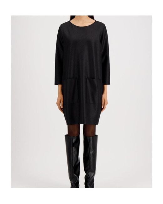 Harris Wharf London Blue Geometric Dress With Pockets Light Pressed Wool