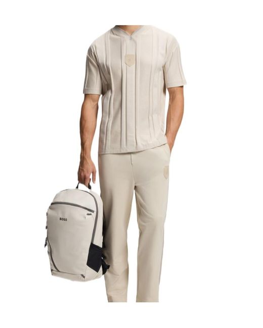 Boss Gray Faux-Leather Backpack With Reflective Details for men
