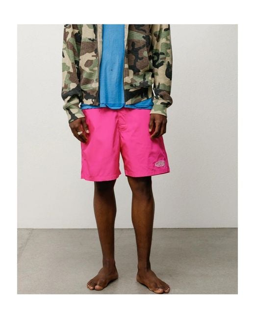 Stussy Pink Wide-Leg Swim Trunks for men
