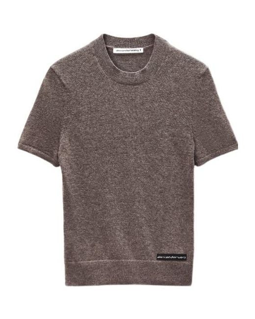T By Alexander Wang Gray Logo Patch Crewneck Knitted T-Shirt