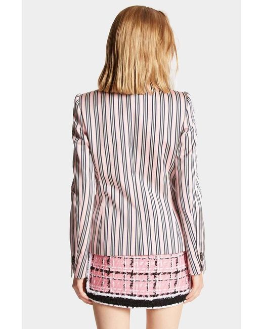 DSquared² Pink Logo-Patch Striped Blazer
