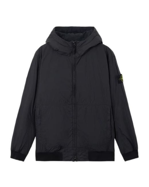 Stone Island Blue Logo Patch Zip-Up Hooded Jacket for men