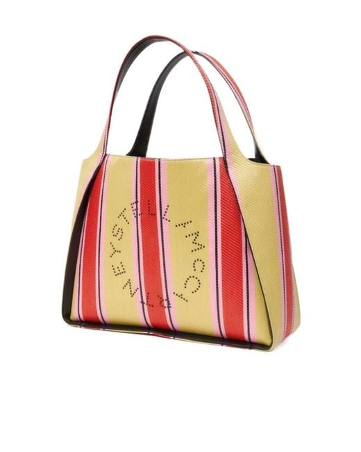 Stella McCartney Red Striped Logo Embellished Tote Bag