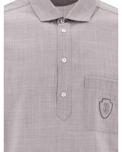 Brunello Cucinelli Gray Logo Detailed Short Sleeved Polo Shirt for men