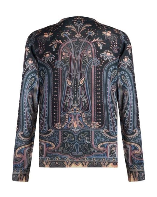 Etro Blue Sweater With Paisley Print for men