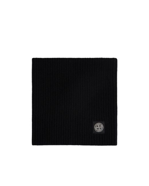 Stone Island Black Logo Patch Ribbed Scarf for men