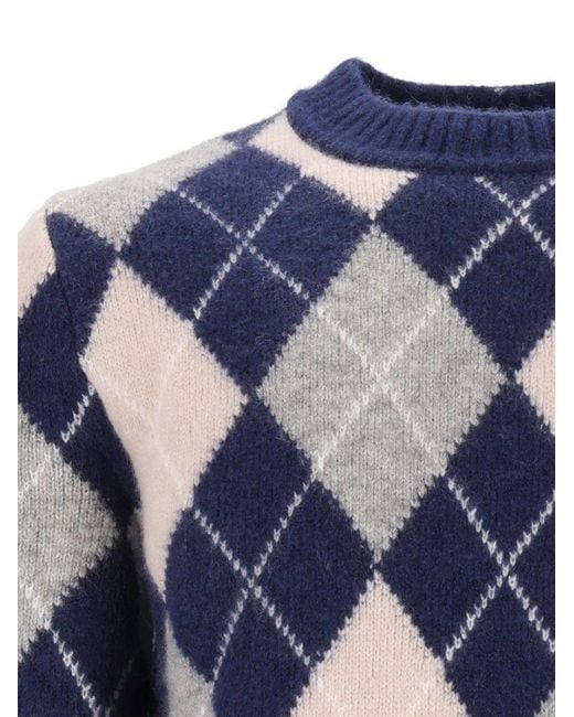 Eleventy Blue Long-Sleeve Argyle-Knit Sweater for men