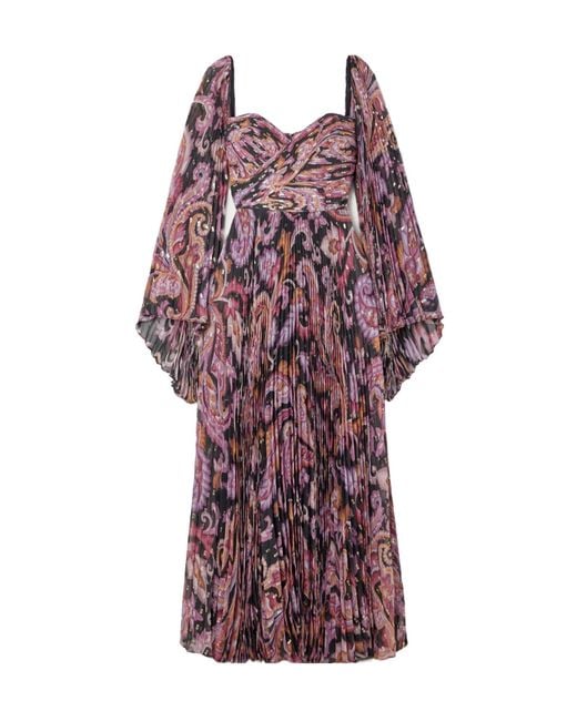 Etro Purple Printed Metallic Plissé Silk-Blend Fil Coupe Gown