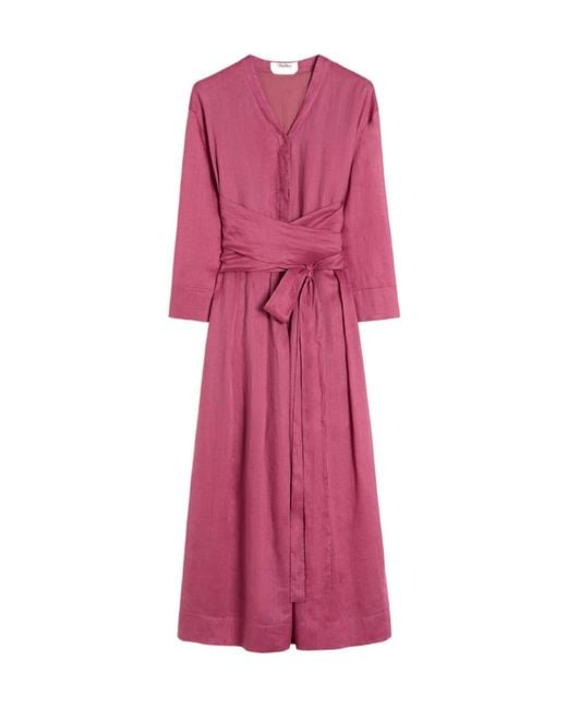 Max Mara Pink Ramie Canvas Midi Dress