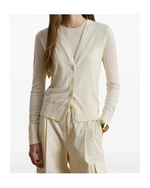 Ralph Lauren White Lauren Fitted V-Neck Cardigan