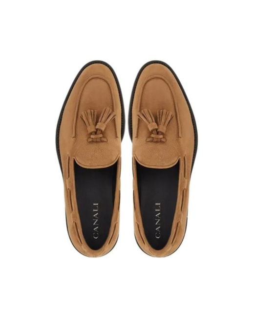 Canali Brown Nubuck Tassel Loafers With Rubber And Leather Soles for men