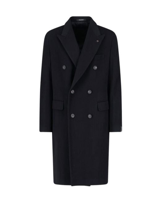 Tagliatore Blue Flap-Pocketed Double-Breasted Coat for men