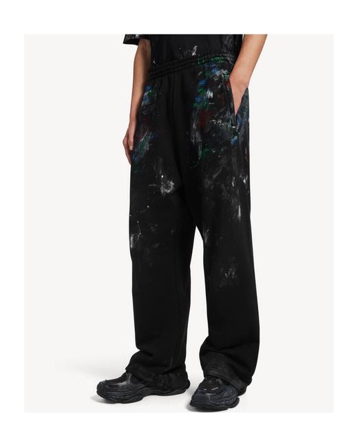 Balenciaga Black Paint-Splatter Wide-Leg Pants for men