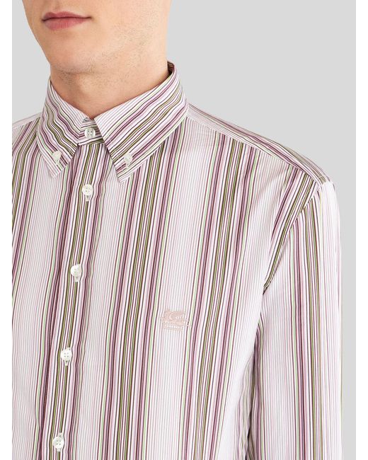 Etro Pink Striped Long-Sleeved Shirt for men