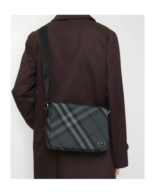 Burberry Black Grid Messenger Bag for men