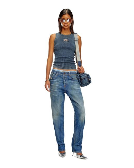 DIESEL Blue M-Anchor-A-Sl Ribbed Cotton Tank Top