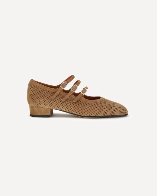 CAREL PARIS Brown Triple-Strap Perforated Pumps