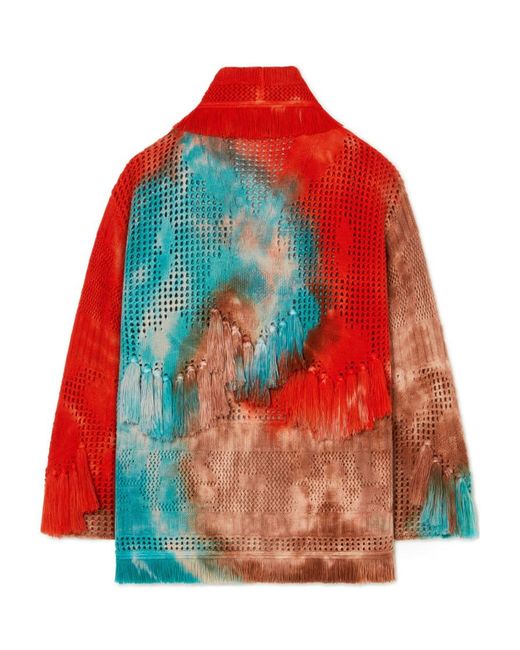 Alanui Red California Dreaming Tie-Dyed Fringed Cardigan