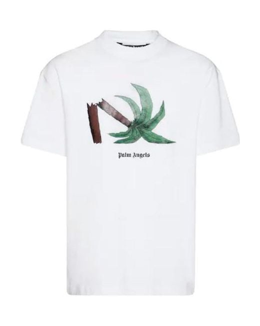 Palm Angels White Broken Palm Print T-Shirt for men