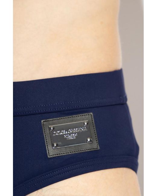 Dolce & Gabbana Blue Logo Patch Drawstring Swim Shorts for men