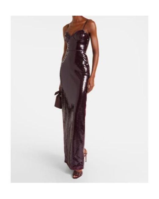 David Koma Purple Embellished Gathered Gown