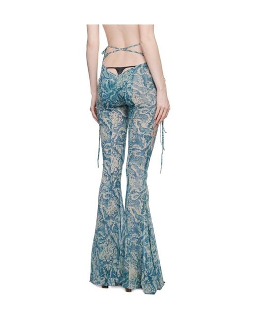 KNWLS Blue Glimmer Graphic-Print Flared Trousers