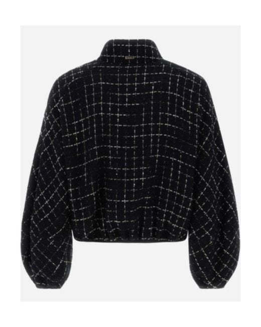 Herno Black Grid-Patterned Cropped Zipped Jacket