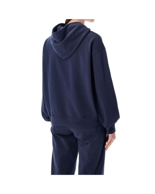 Sporty & Rich Blue Logo Detailed Zip-Up Hoodie