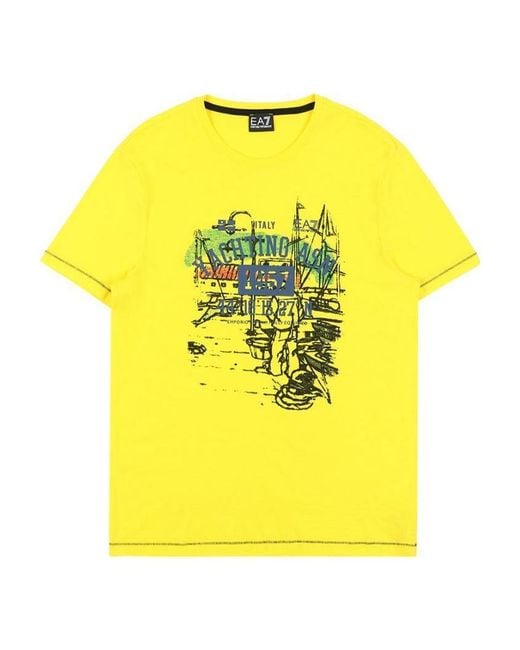 EA7 Yellow Round Collar Logo T-Shirt for men