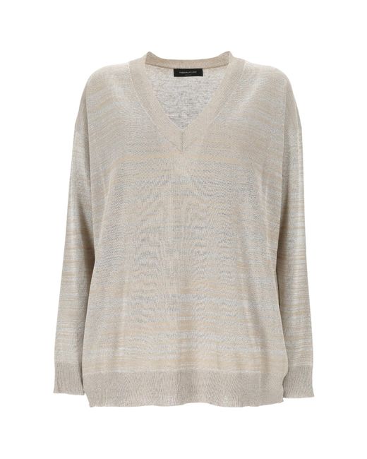 Fabiana Filippi White V-Neck Metallic-Threading Jumper