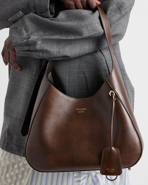 Prada Brown Curved Hobo Shoulder Bag