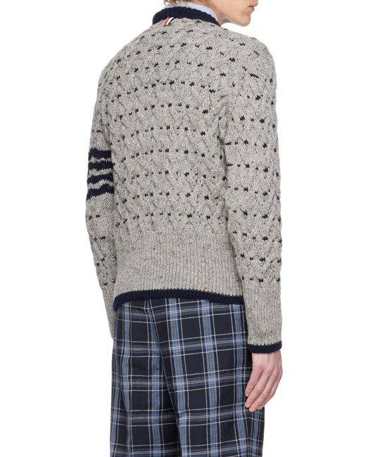 Thom Browne Gray Crewneck Cable-Knit Jumper for men